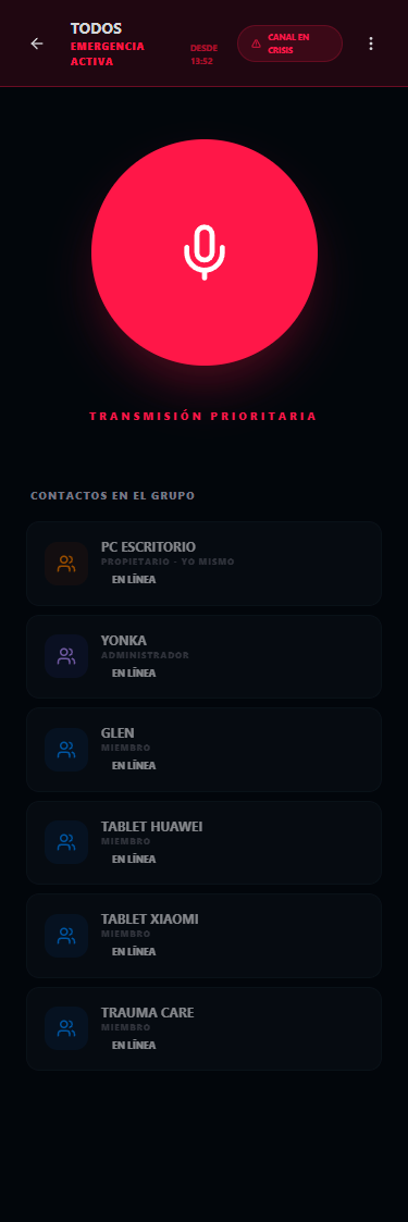 Pantalla de emergencia de Pocket PTT