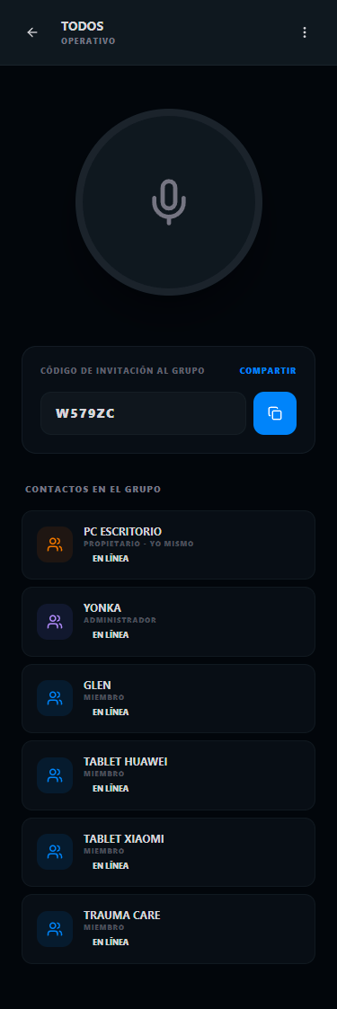 Pantalla principal de Pocket PTT